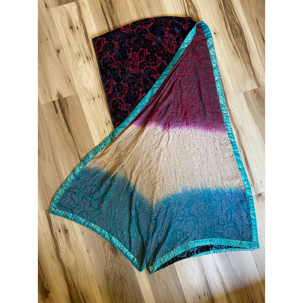 Floral Burnout Velvet Oversized Shawl Scarf Wrap Multicolor Metallic Trim 42x88 - Picture 6 of 6